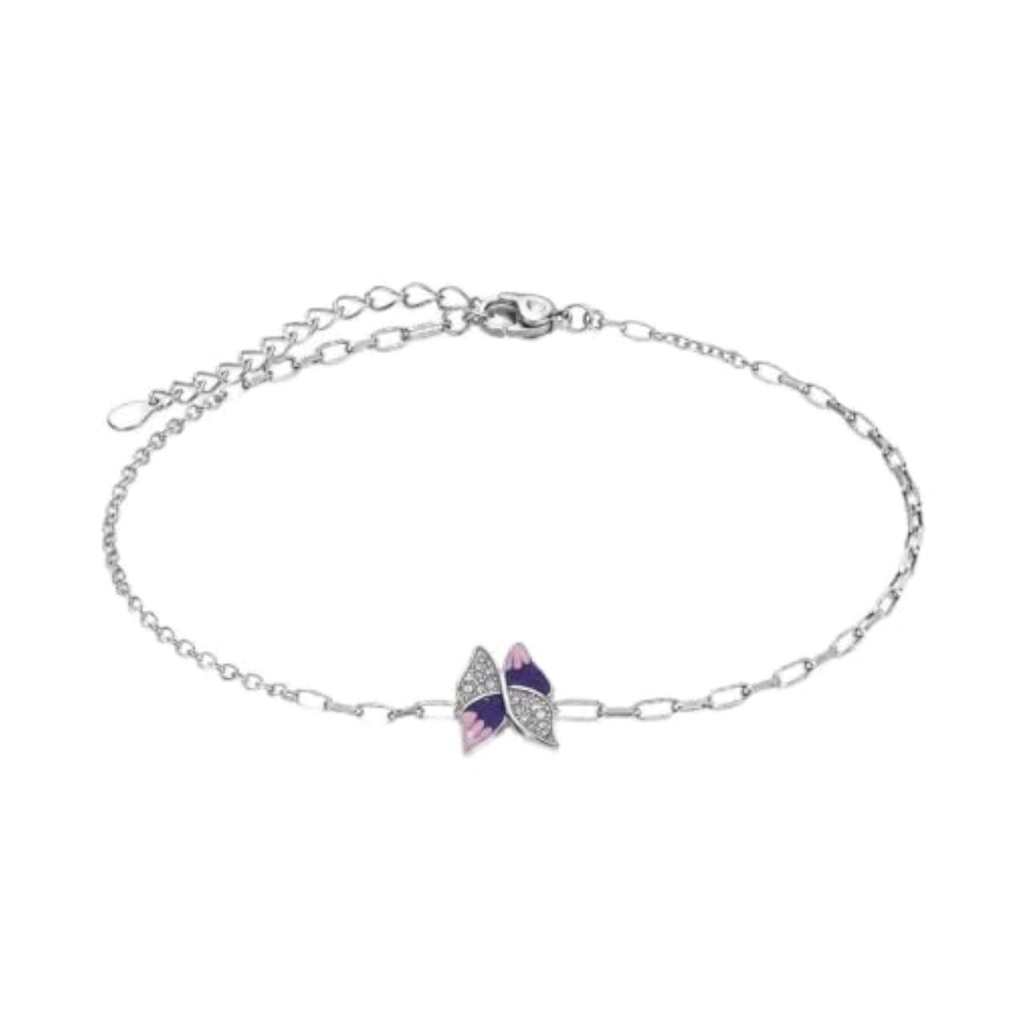 Women's 925 Sterling Silver Butterfly Bracelet with Iridescent Shell-Effect Charm